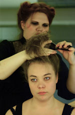 Lotta (above) fixing hair before Chemical Imbalance, photo by Nihan Tanışer, Thespians Anonymous 2012